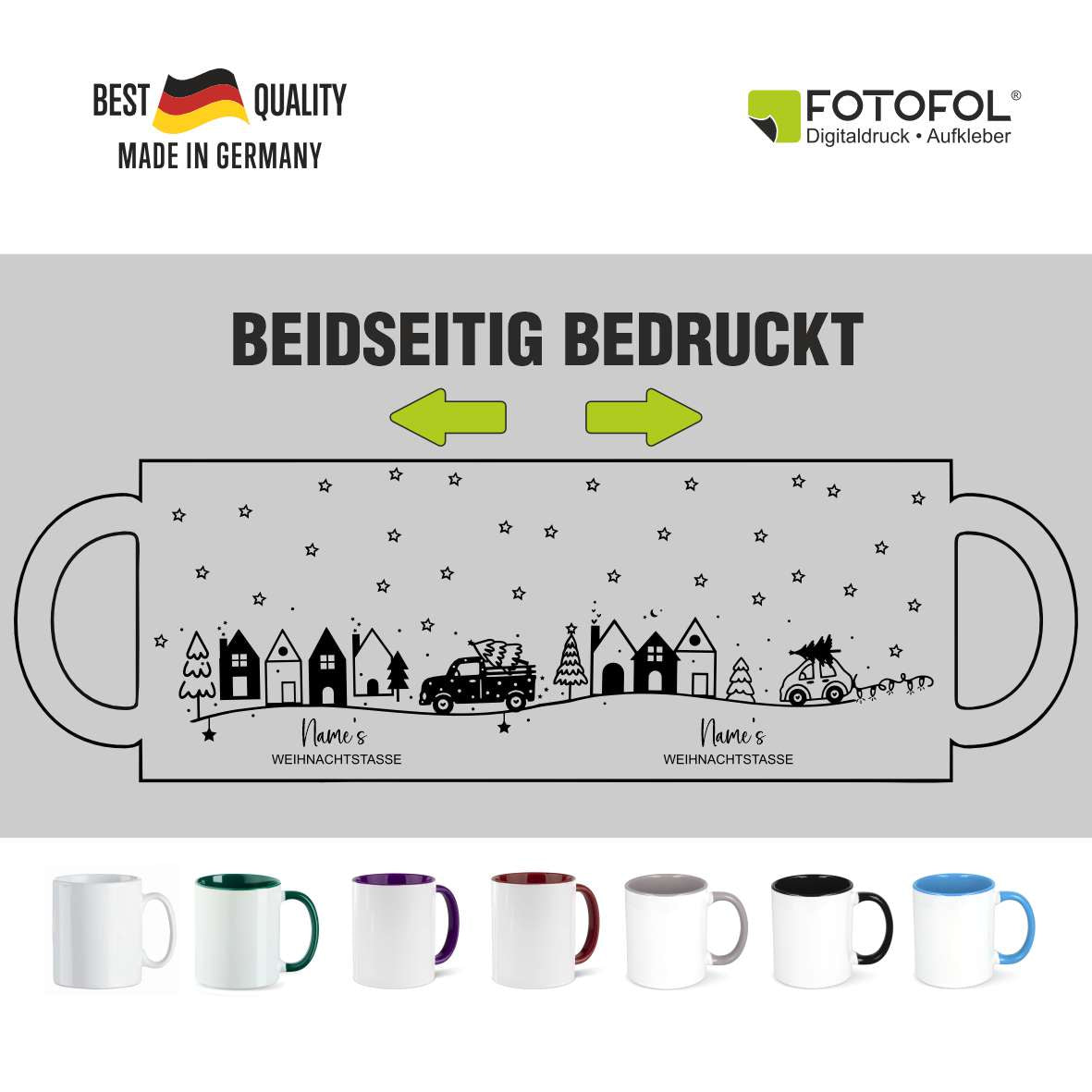 FOTOFOL - Tasse zu Weihnachten - Personalisiert mit Namen oder Wunschtext - Weihnachtstasse - Glühwein-Tasse - Geschenk-Idee für Familie und Freunde - 330ml