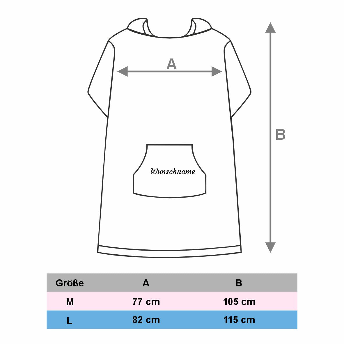 Badeponcho Unisex aus 100% Baumwolle PERSONALISIERT mit Name Kapuzen-Bademantel
