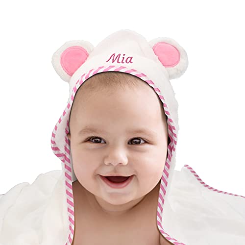 Kinder Kapuzenhandtuch PERSONALISIERT mit Name 90x90cm | 100% Bio Baumwolle | Rosa