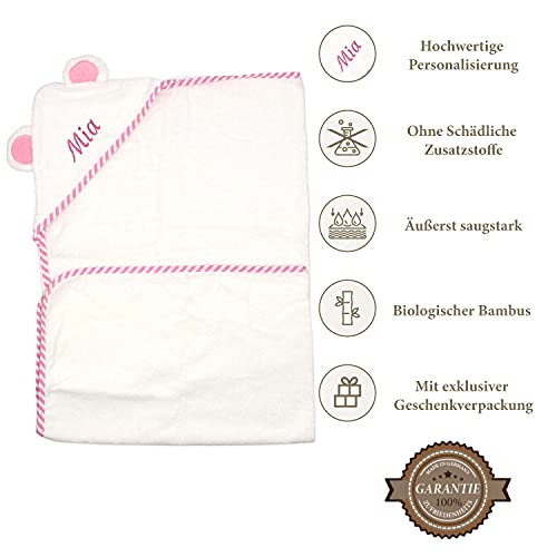 Kinder Kapuzenhandtuch PERSONALISIERT mit Name 90x90cm | 100% Bio Baumwolle | Rosa