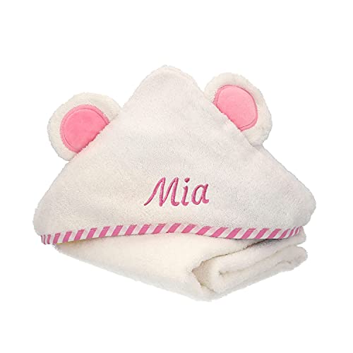Kinder Kapuzenhandtuch PERSONALISIERT mit Name 90x90cm | 100% Bio Baumwolle | Rosa