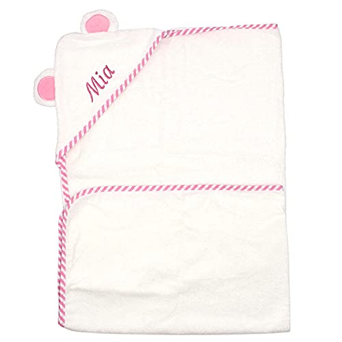 Kinder Kapuzenhandtuch PERSONALISIERT mit Name 90x90cm | 100% Bio Baumwolle | Rosa