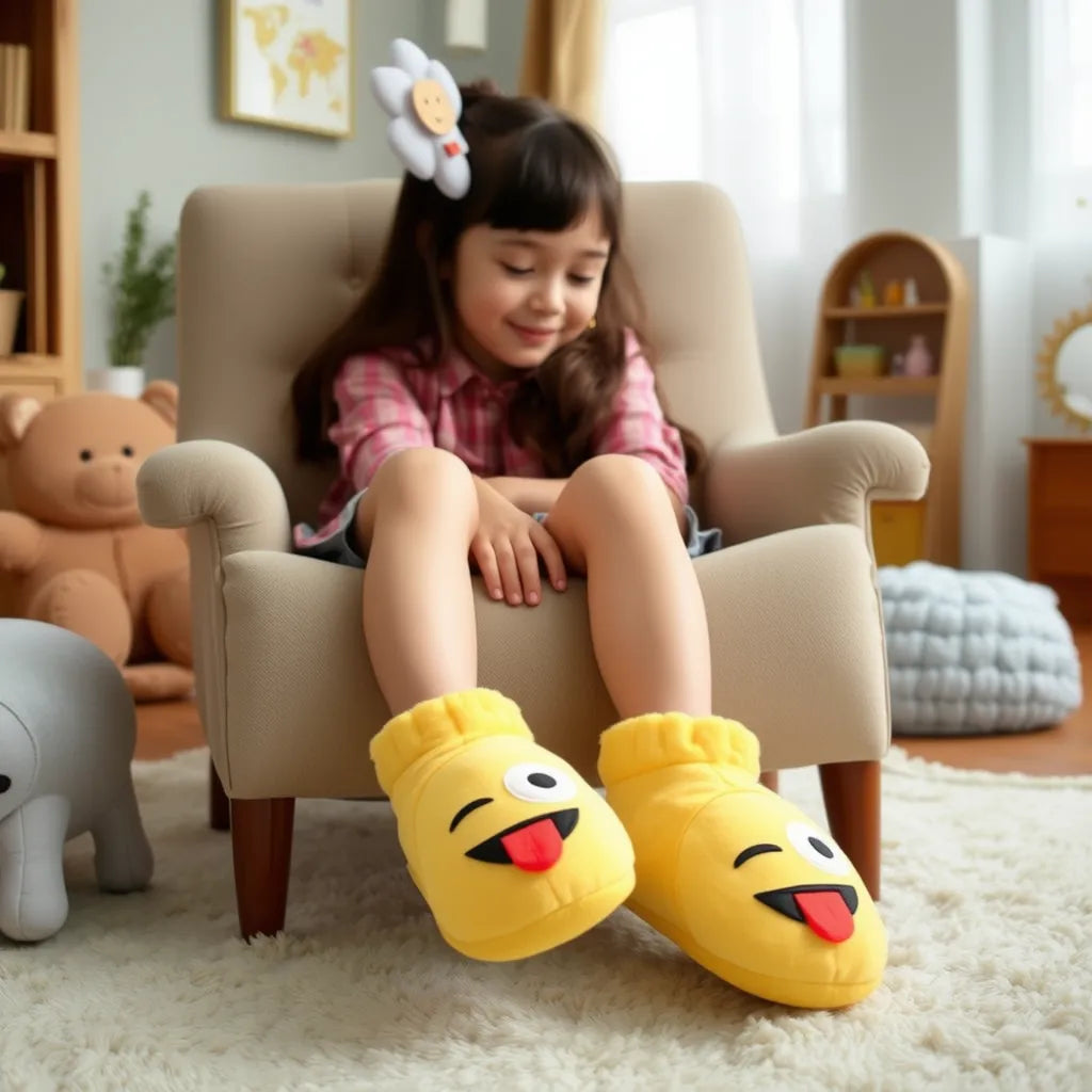 Lustige Emoji Hausschuhe - ausgestreckte Zunge – Bequem, Warm & Stylisch - FOTOFOL