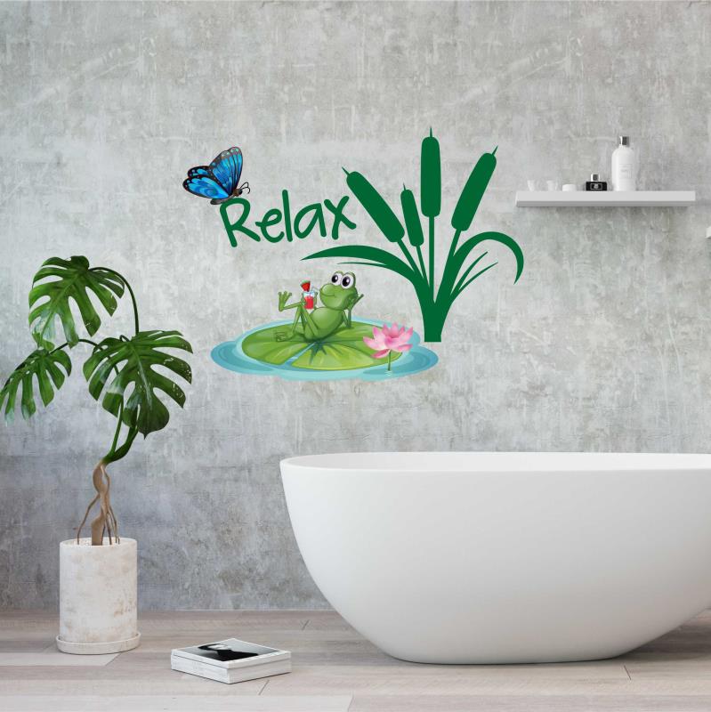 Wandtattoo Badezimmer Frosch auf Seerosenblatt - FOTOFOL