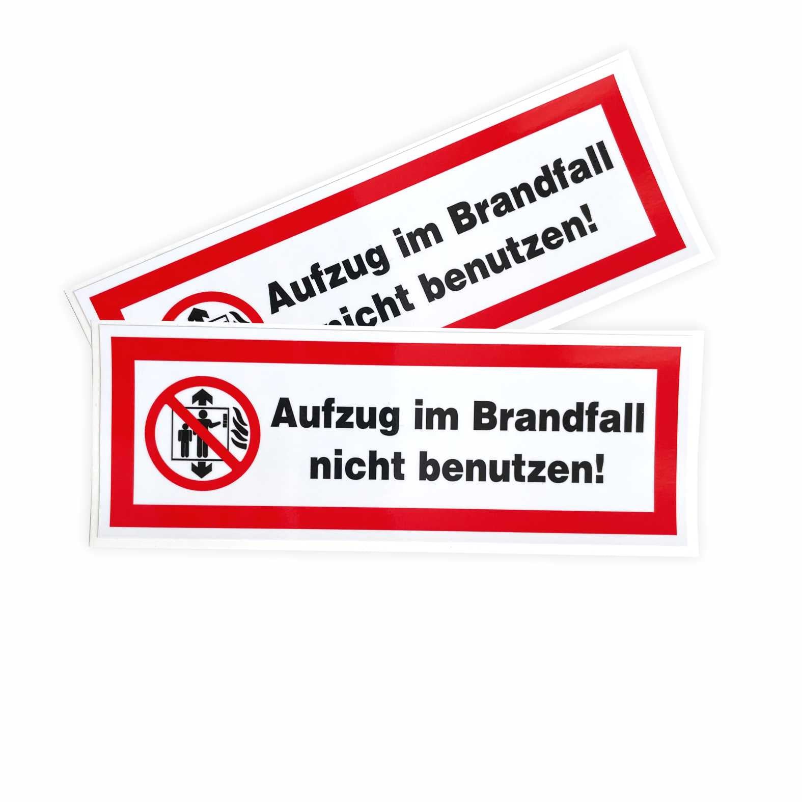 2x Aufkleber "Aufzug im Brandfall nicht benutzen" 21x7,5cm - FOTOFOL