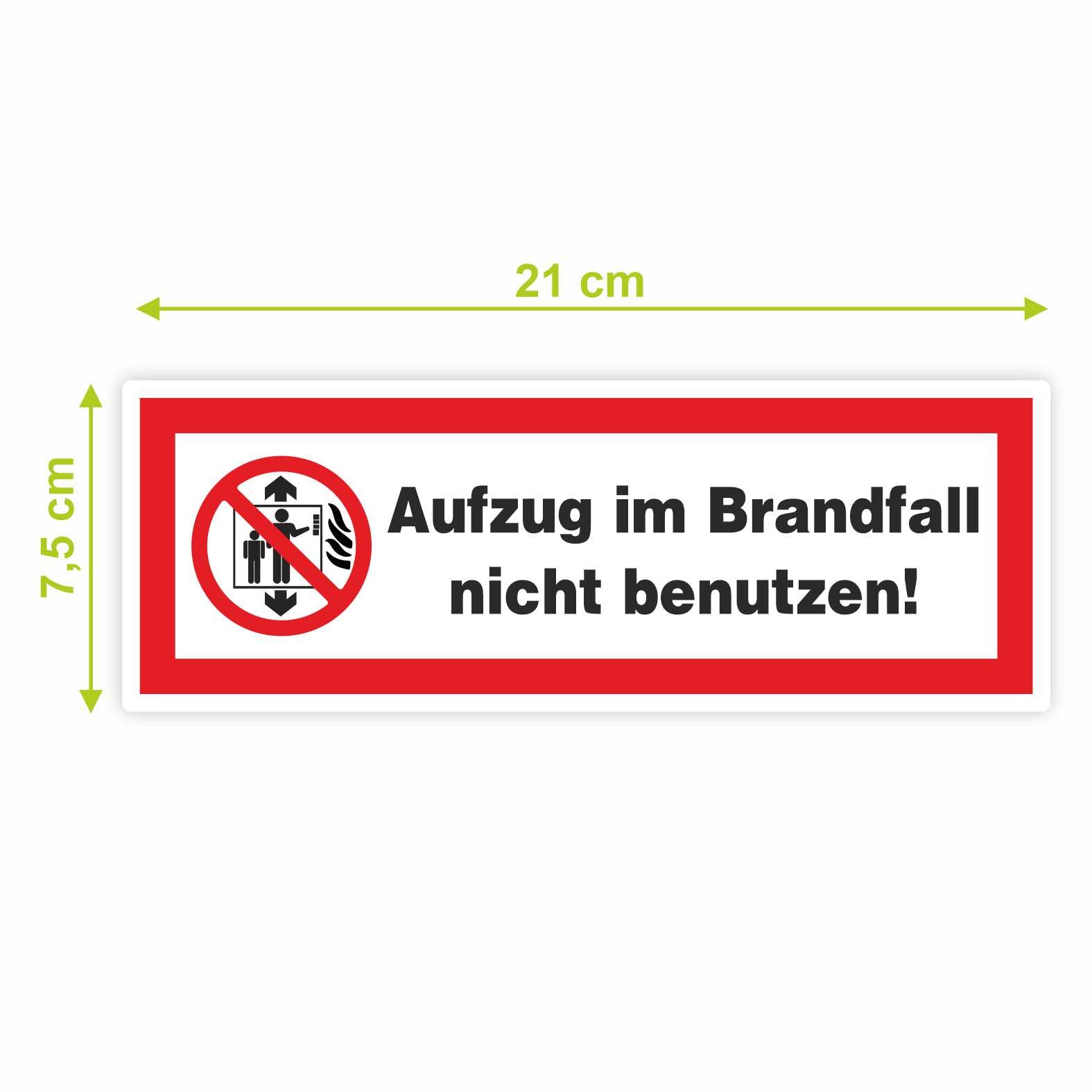 2x Aufkleber "Aufzug im Brandfall nicht benutzen" 21x7,5cm - FOTOFOL