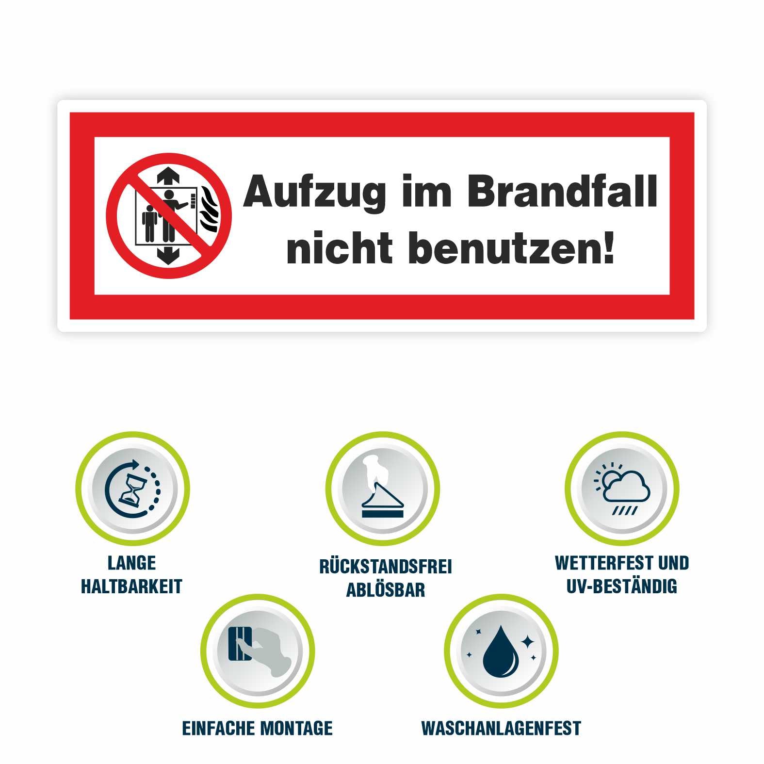 2x Aufkleber "Aufzug im Brandfall nicht benutzen" 21x7,5cm - FOTOFOL