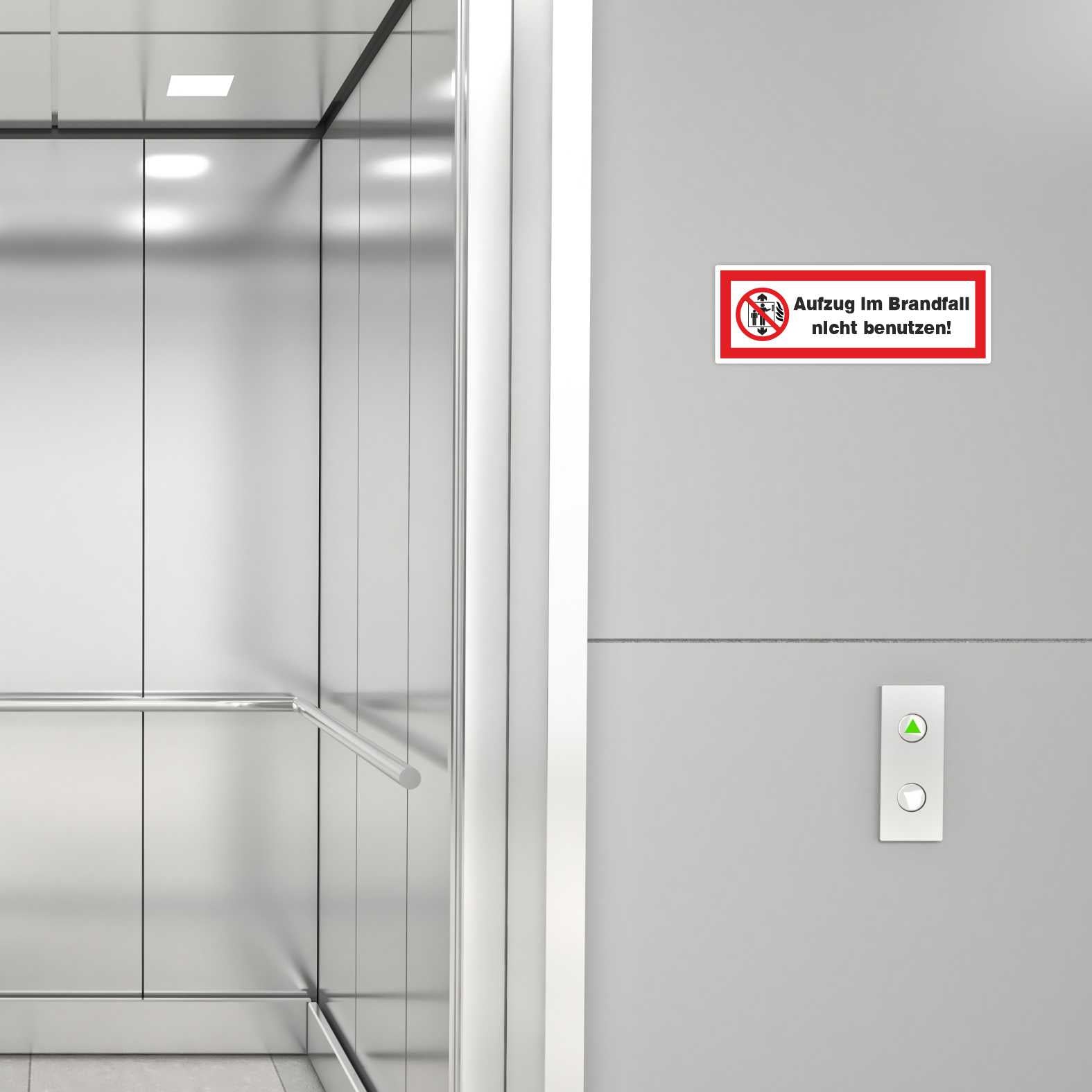 2x Aufkleber "Aufzug im Brandfall nicht benutzen" 21x7,5cm - FOTOFOL