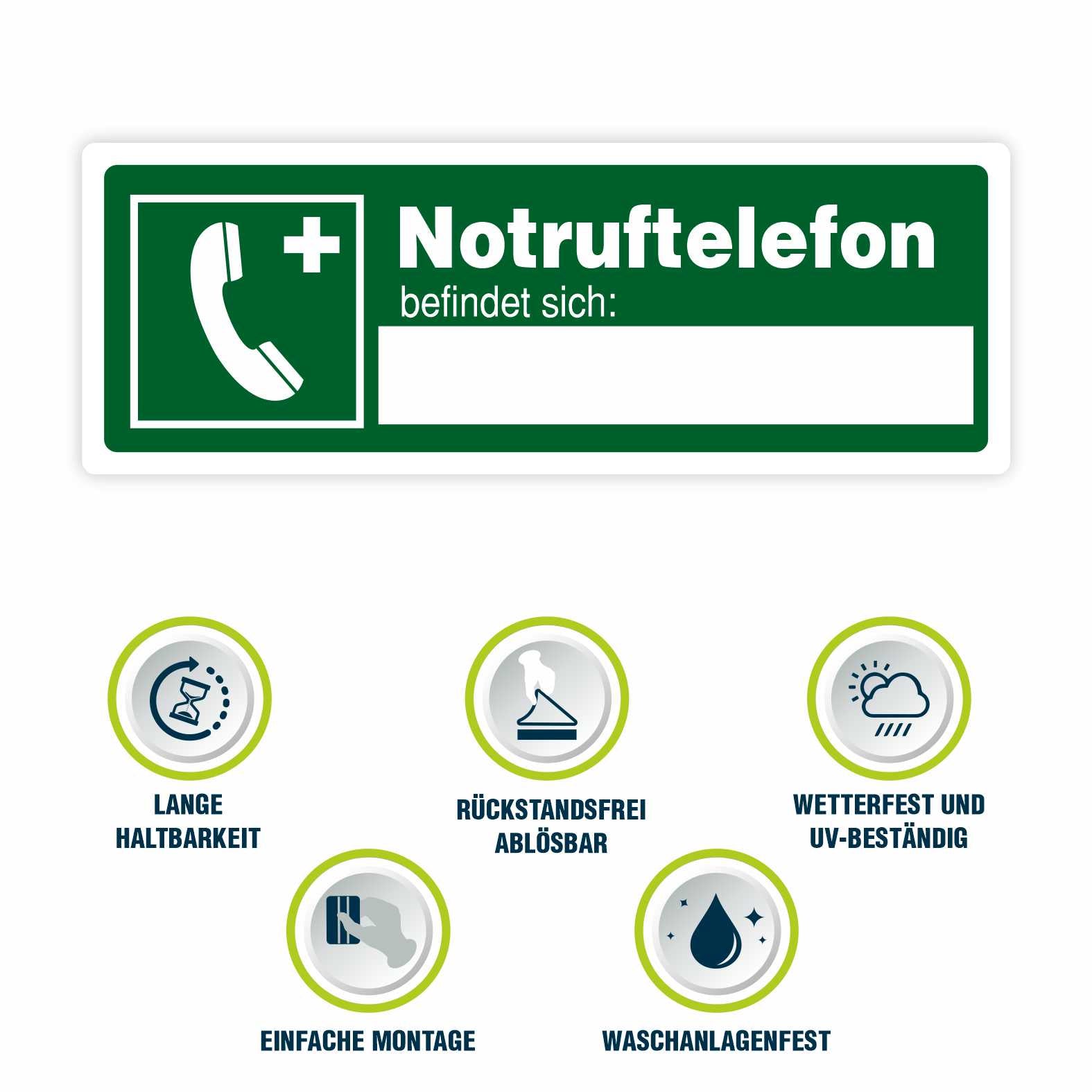 2x Aufkleber "Notruftelefon befindet sich" 21x7,5cm - FOTOFOL