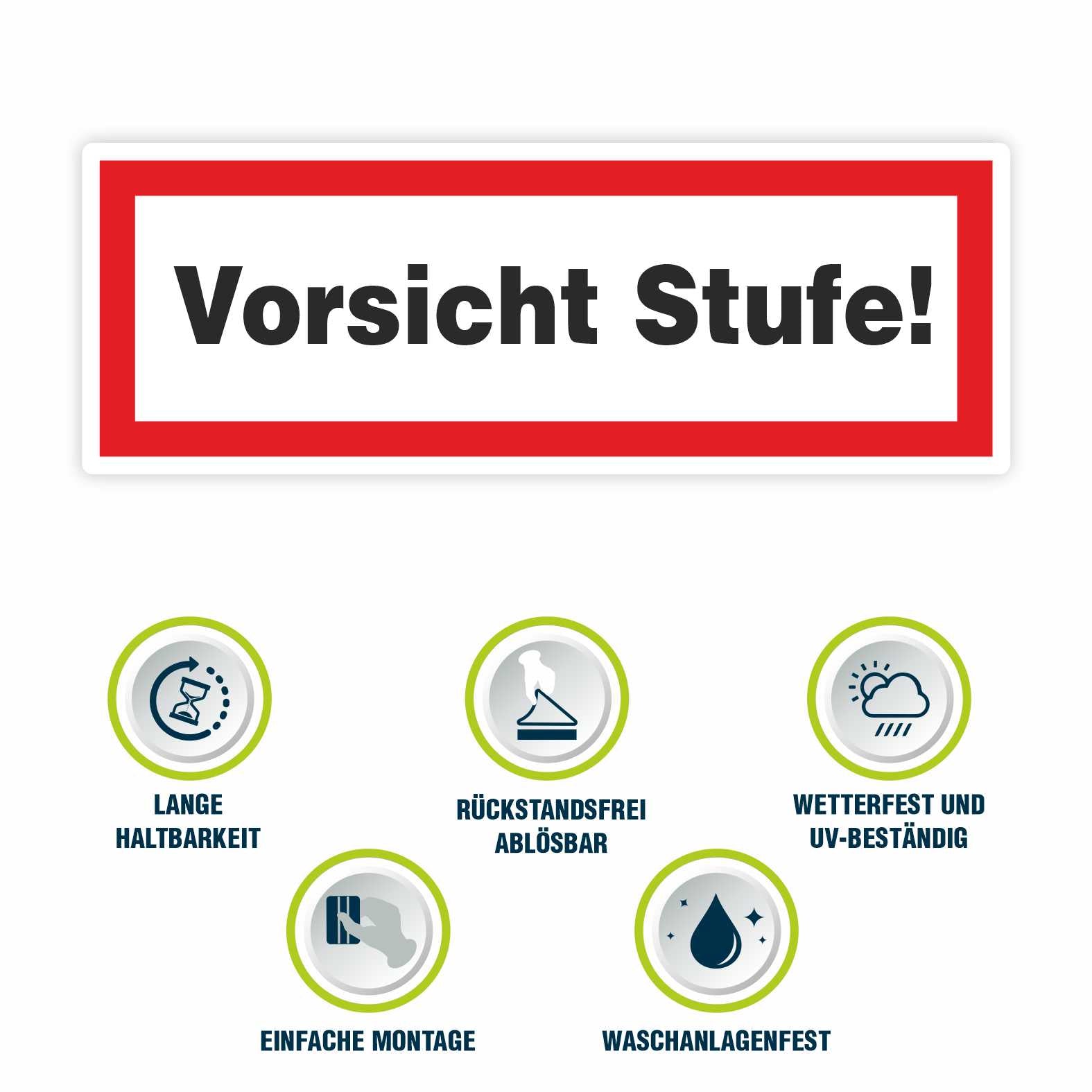 2x Aufkleber "Vorsicht Stufe" 21x7,5cm - FOTOFOL