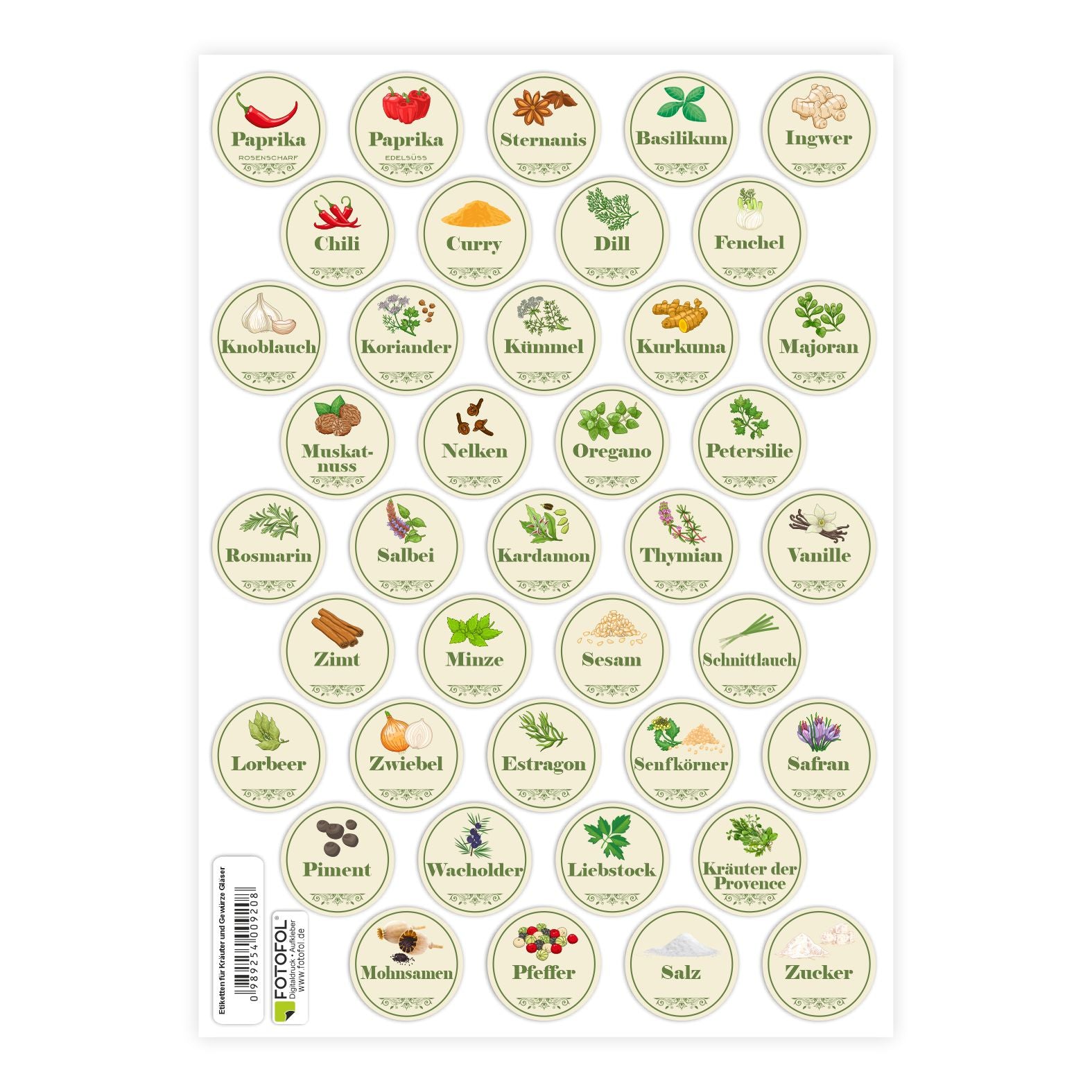 Gewürzetiketten für Gewürzdosen, Gewürzgläser - Gewürzetiketten mit Mustern - FOTOFOL