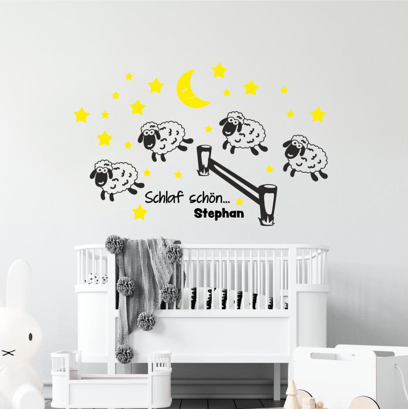 Wandtattoo Kinderzimmer Schaf Schäfchen zählen Mond Sterne - FOTOFOL