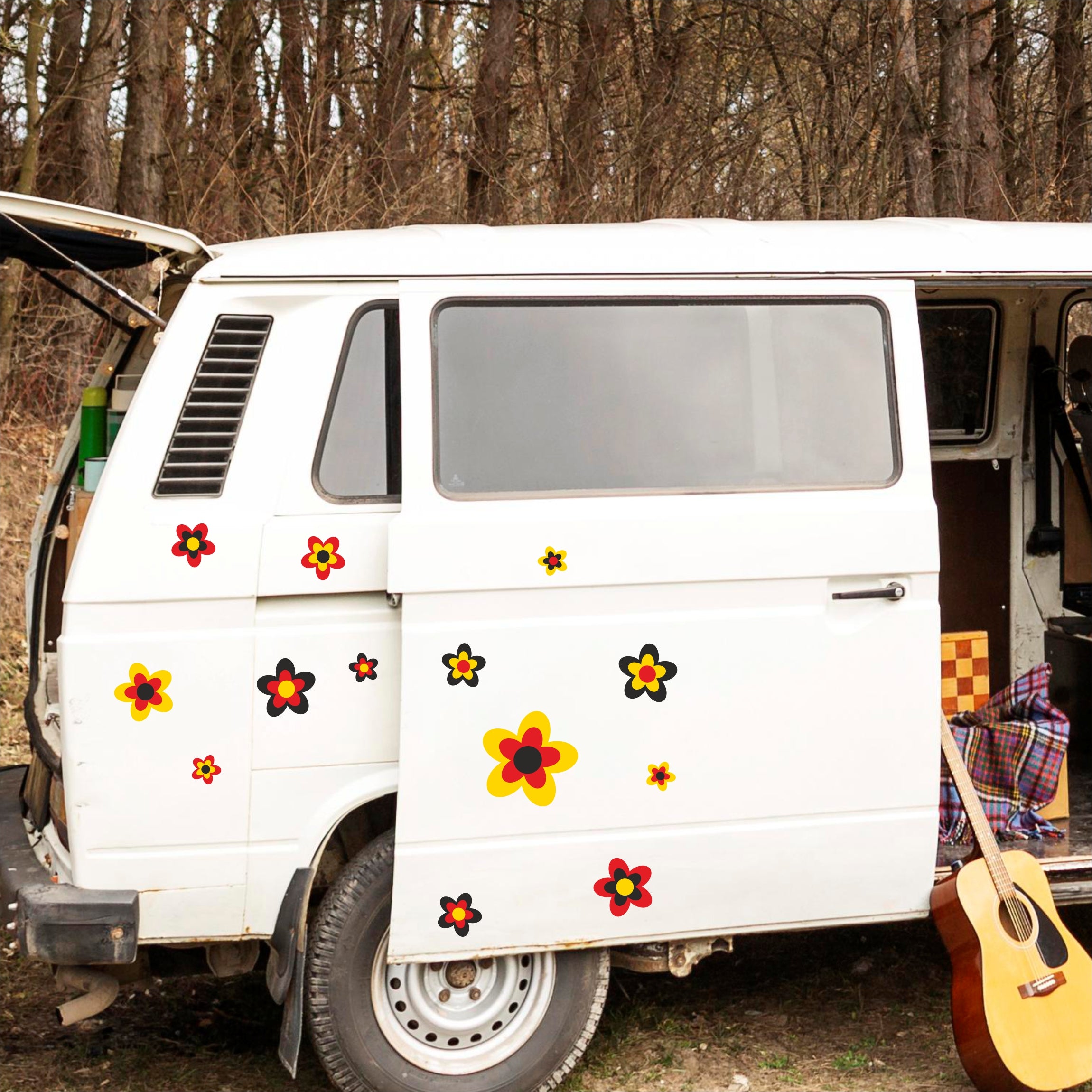 13 Aufkleber Auto Hippie Blumen - Sticker Flower Power Sommer - für Auto, Roller - perfekt für VW Bulli California - FOTOFOL