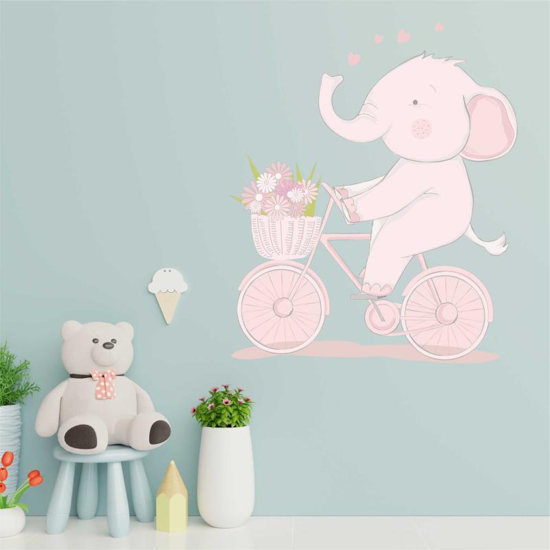Wandtattoo Kinderzimmer Elefant mit Fahrrad - FOTOFOL