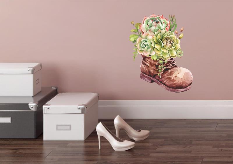 Wandtattoo Flur Deko Aquarell Sukkulente Pflanze in Regenstiefeln - FOTOFOL