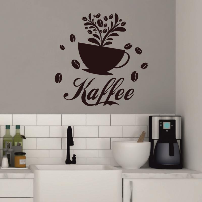 Wandtattoo Küche Deko Kaffee Kaffeetasse Kaffeebohnen - FOTOFOL