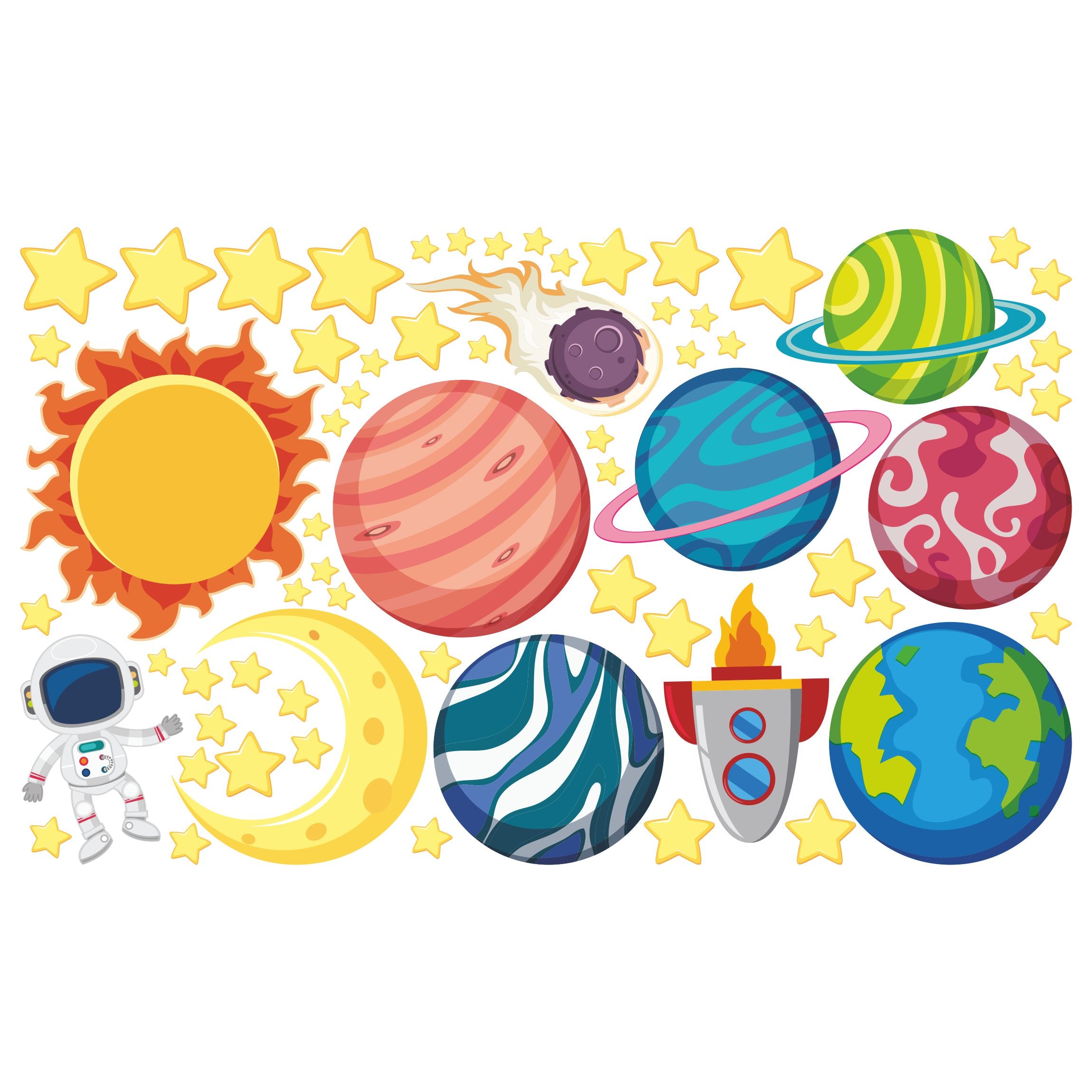 Wandtattoo Planeten Sonnensystem Sonne Mond Sterne - FOTOFOL