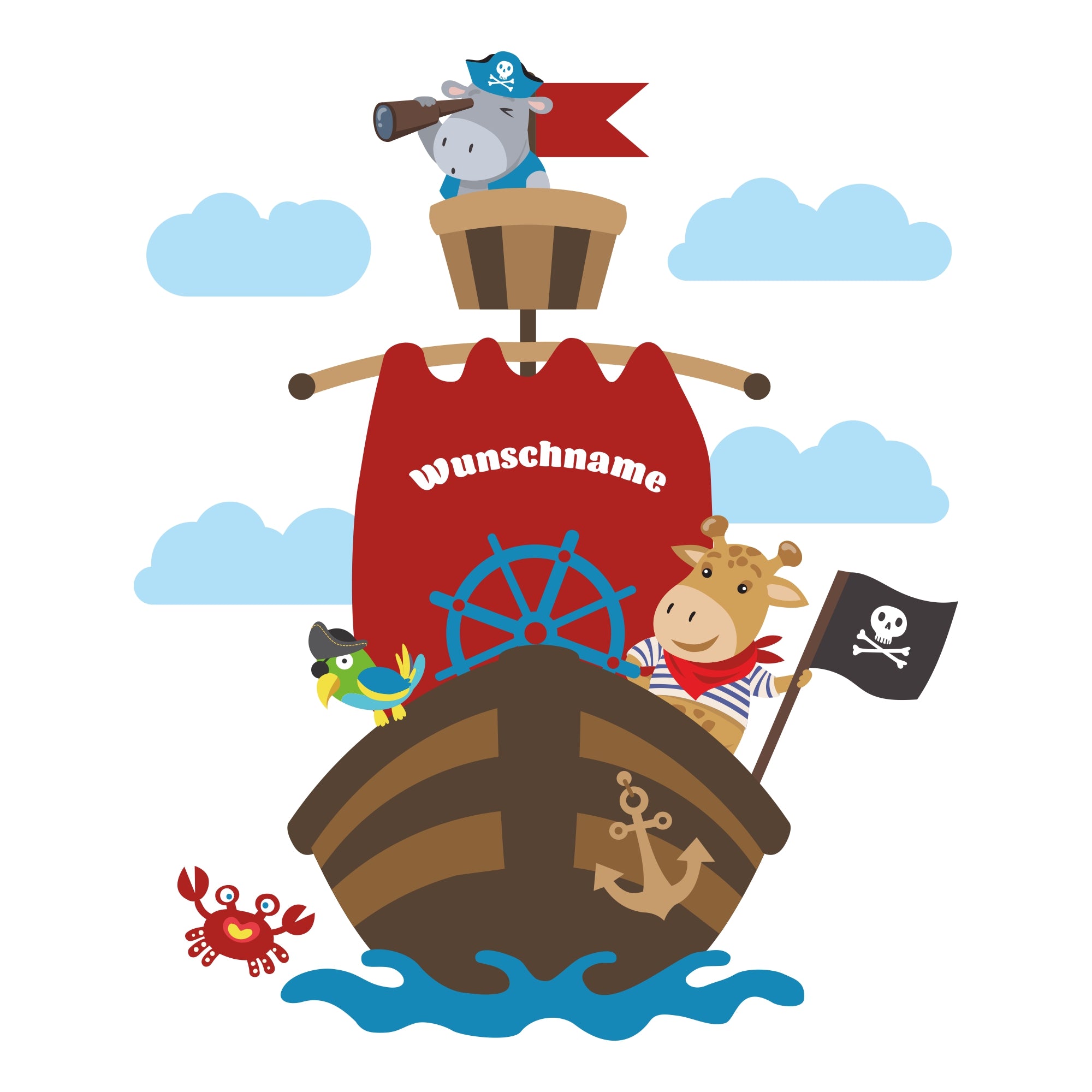 Wandtattoo Pirat Schiff Wunschname Kinderzimmer - FOTOFOL