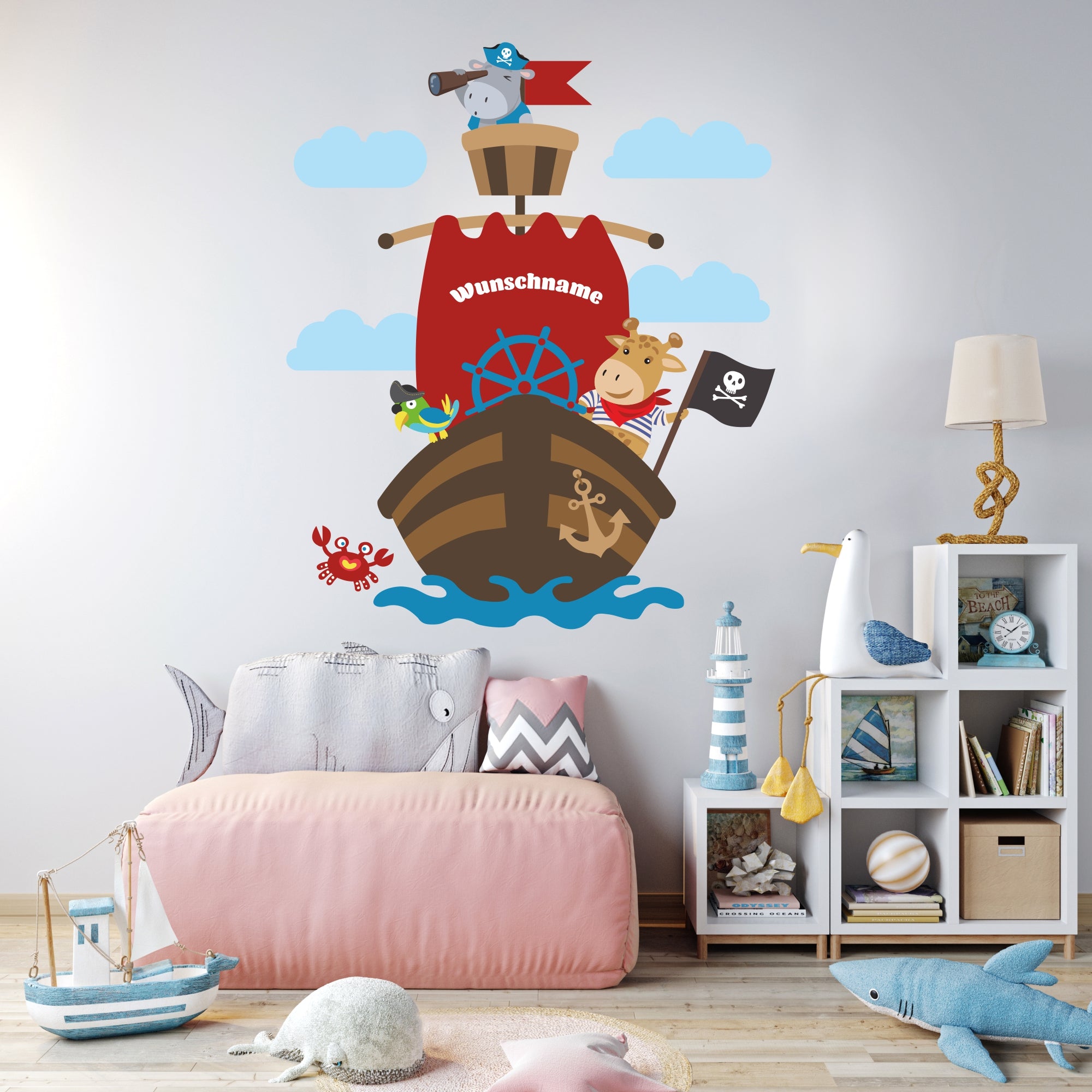 Wandtattoo Pirat Schiff Wunschname Kinderzimmer - FOTOFOL