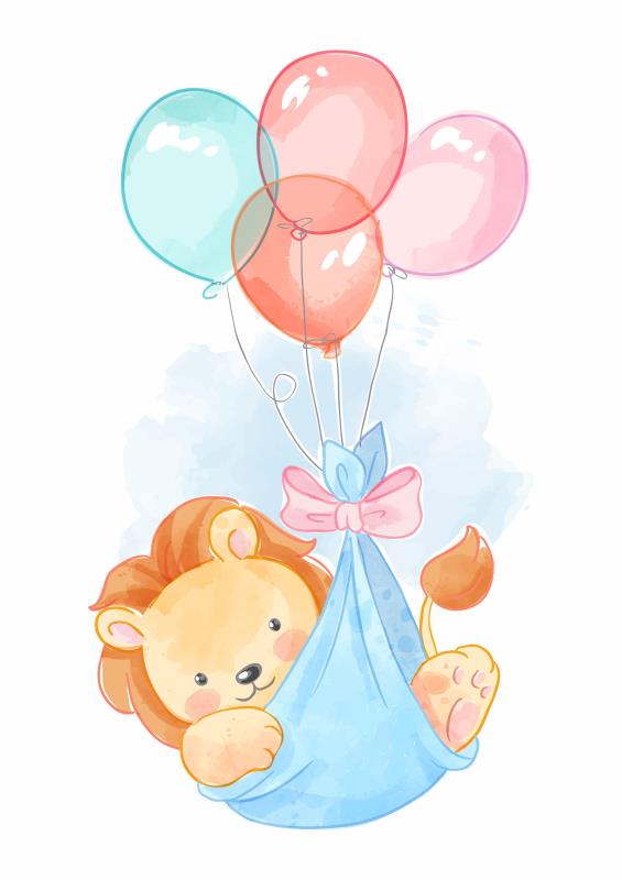 Wandtatoo Kinderzimmer Deko Löwe Tiere Balloon Aquarell - FOTOFOL