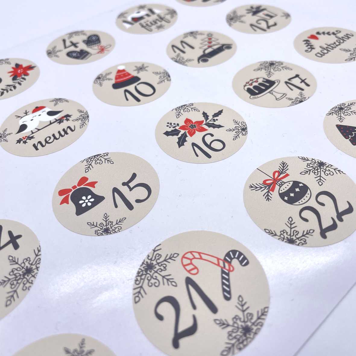 Aufkleber Adventskalender Zahlen - Sticker für Kalender für Weihnachten - zum Basteln - FOTOFOL