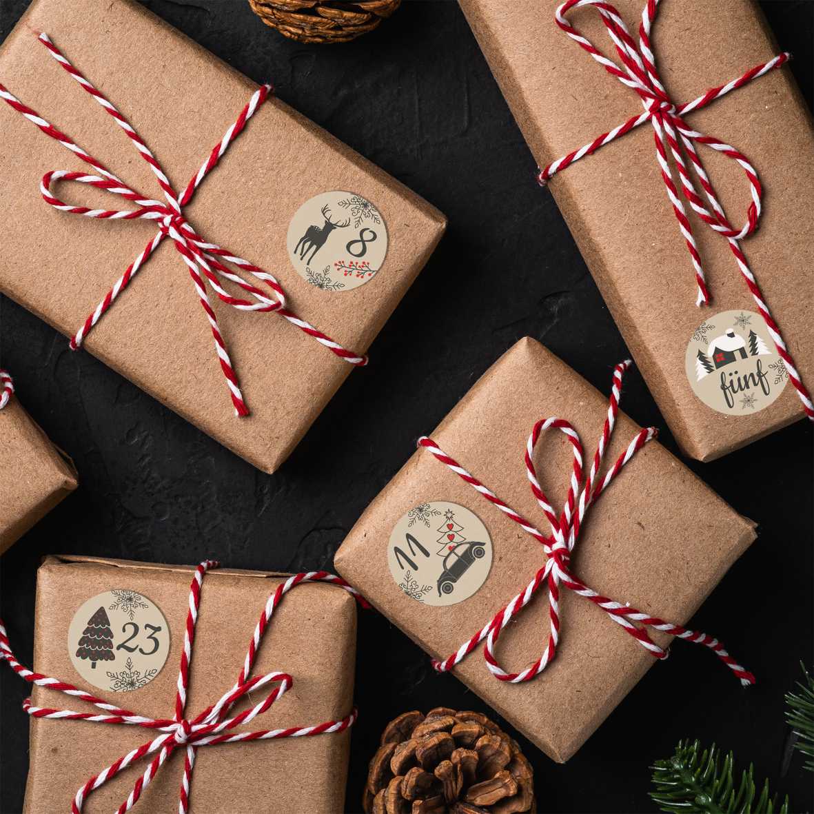 Aufkleber Adventskalender Zahlen - Sticker für Kalender für Weihnachten - zum Basteln - FOTOFOL