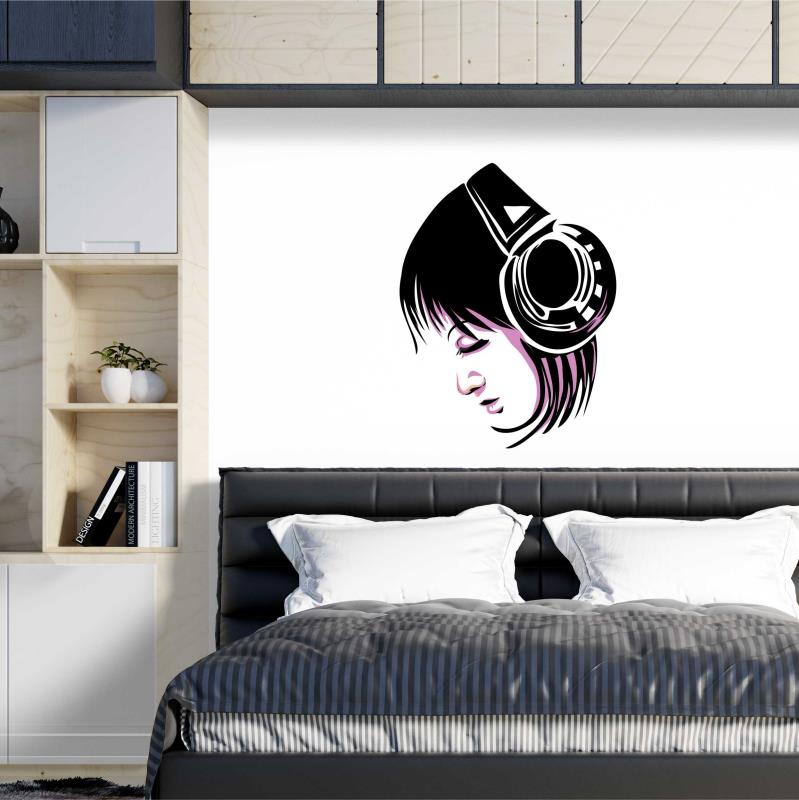 Wandtattoo Teenager-Zimmer Deko Frau mit Kopfhörern - FOTOFOL