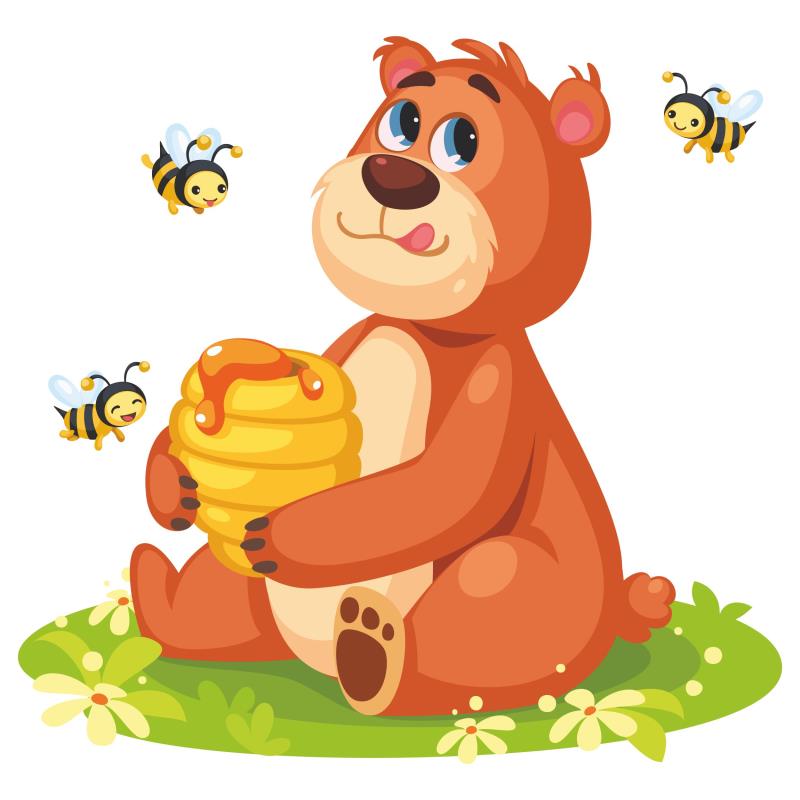 Wandtatoo Kinderzimmer Deko kleiner Bär, der einen Honigbienenstock hält - FOTOFOL