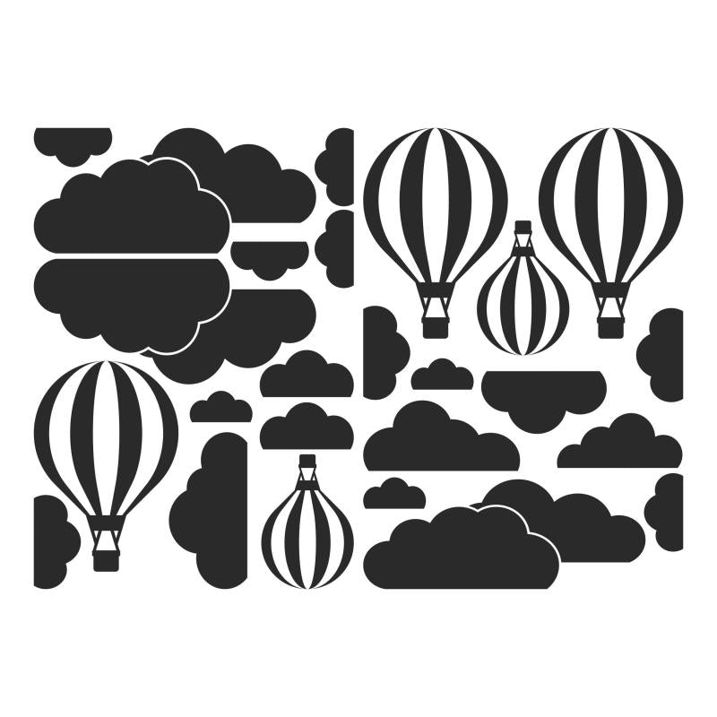 Wandtattoo Wohnzimmer Heißluftballons mit Wolken - FOTOFOL