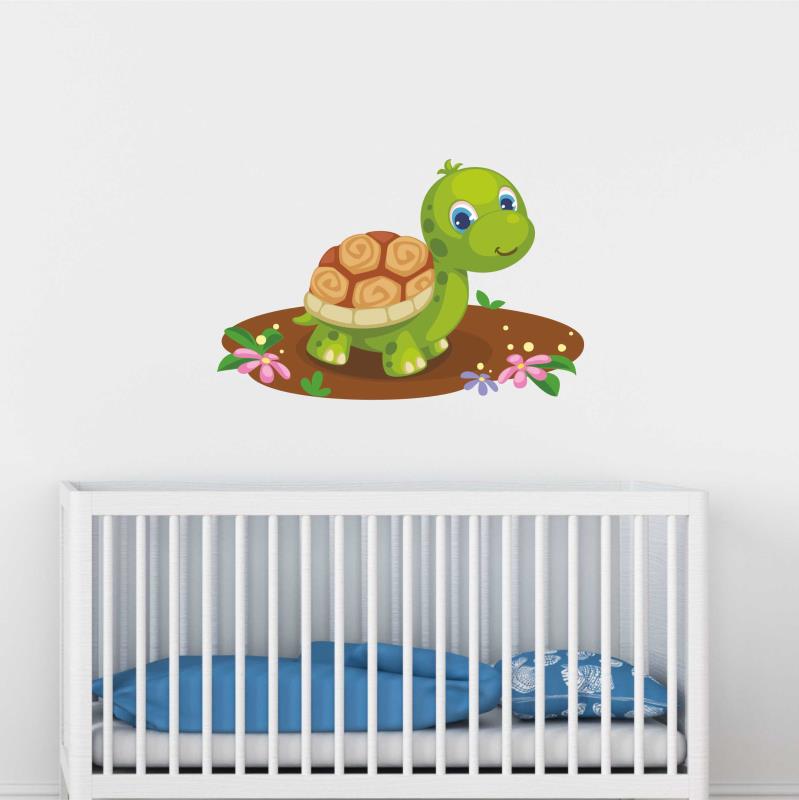 Wandtattoo Kinderzimmer Schildkröte mit Blumen - FOTOFOL
