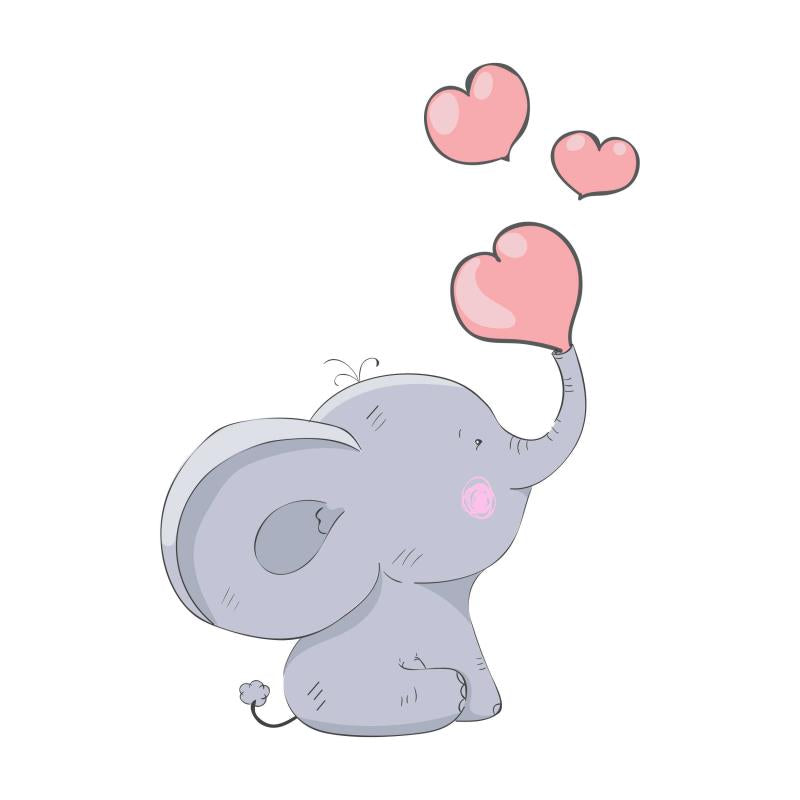 Wandtattoo Kinderzimmer Elefant mit roten Herzen - FOTOFOL