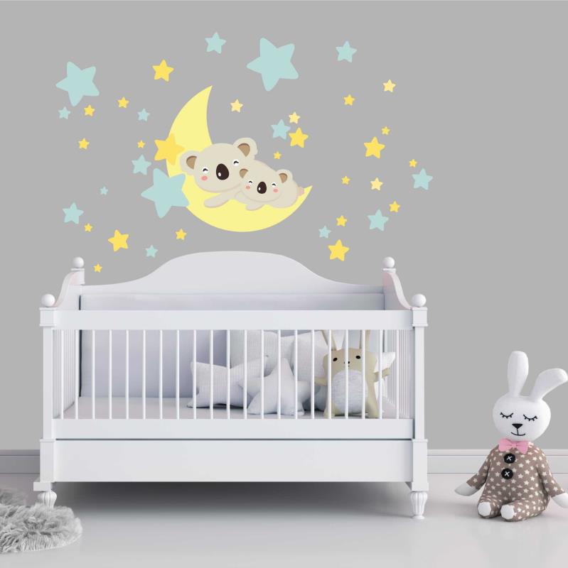 Wandtattoo Kinderzimmer Mond mit Koala und Sternen - FOTOFOL