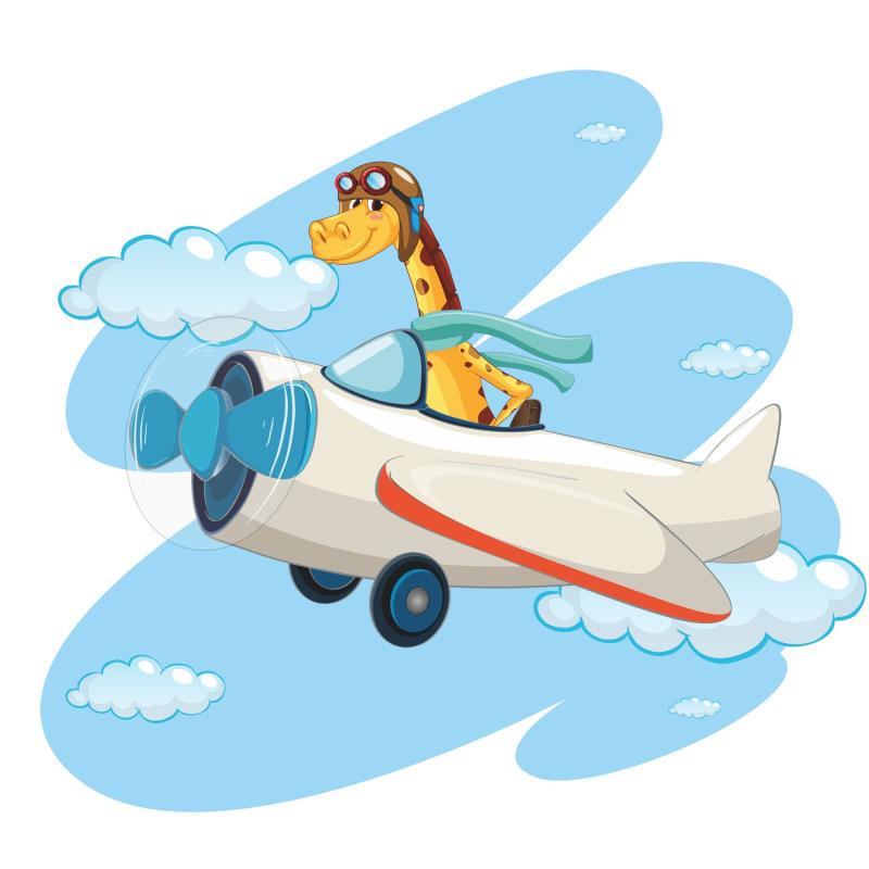 Wandtatoo Kinderzimmer Deko Giraffe Reiten Flugzeug - FOTOFOL
