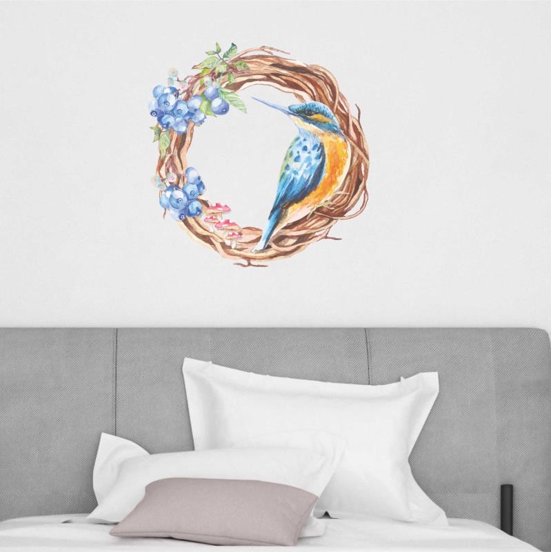 Wandtattoo Schlafzimmer Kranz mit Kolibri - FOTOFOL