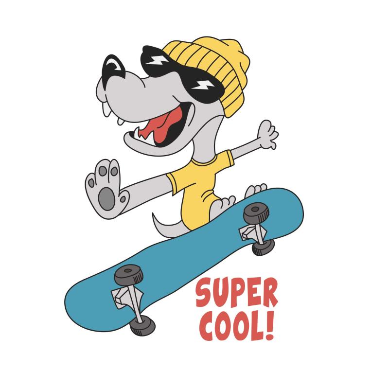 Wandtattoo Teenager-Zimmer Deko Hund mit Skateboard - FOTOFOL