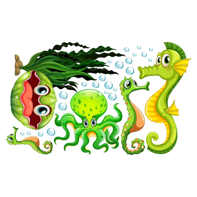 Wandtattoo Badezimmer Deco Set Seepferdchen Muscheln Krake - FOTOFOL