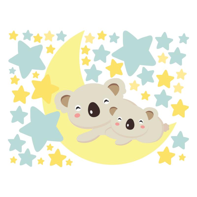 Wandtattoo Kinderzimmer Mond mit Koala und Sternen - FOTOFOL