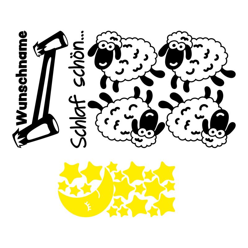 Wandtattoo Kinderzimmer Schaf Schäfchen zählen Mond Sterne - FOTOFOL