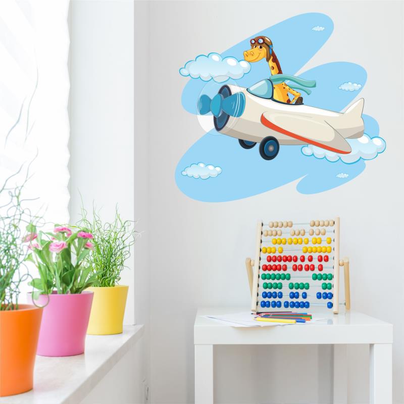 Wandtatoo Kinderzimmer Deko Giraffe Reiten Flugzeug - FOTOFOL
