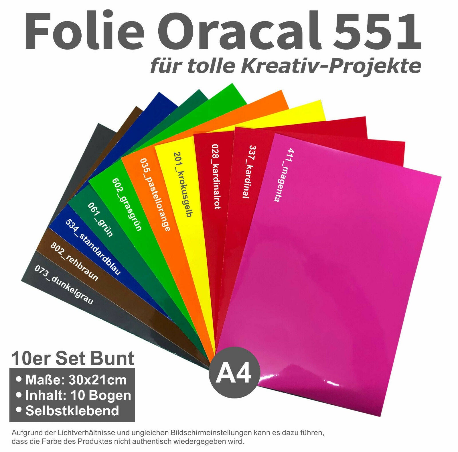 10 x DIN A4 Bogen 30x21cm Plotterfolie Folie PVC Autofolie von ORACAL 551 - FOTOFOL