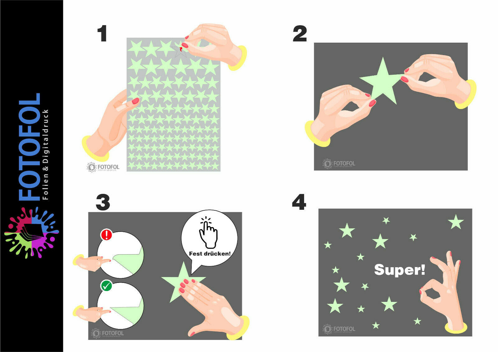 Leuchtaufkleber Fee mit Sternen leuchten fluoreszierend Sternenhimmel Aufkleber - FOTOFOL