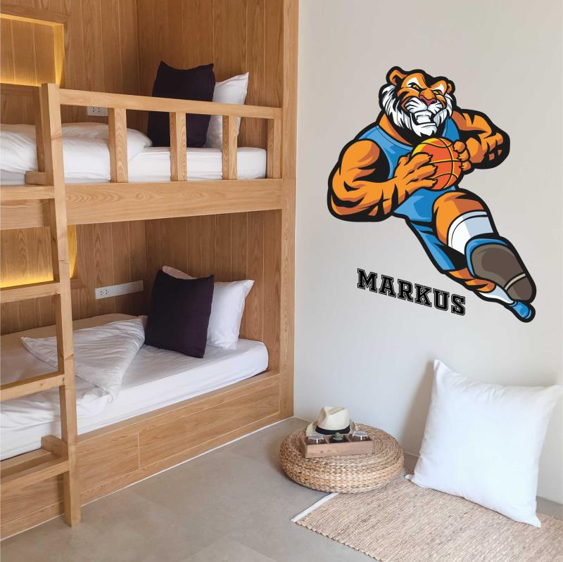 Wandtatoo Teenager-Zimmer Deko Sport Basketball Maskottchen Tiger - FOTOFOL