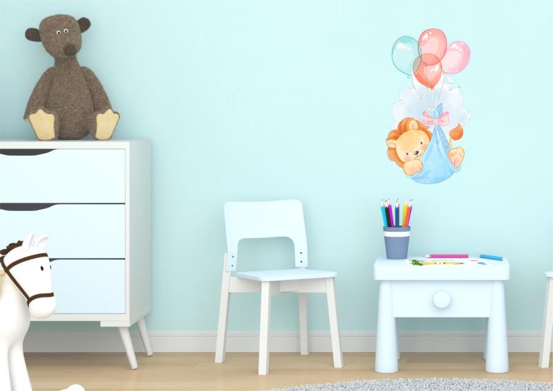 Wandtatoo Kinderzimmer Deko Löwe Tiere Balloon Aquarell - FOTOFOL