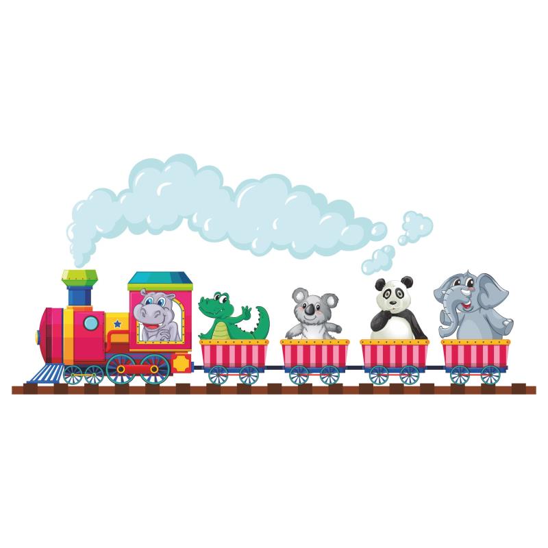 Wandtatoo Kinderzimmer Deko Zug mit Nilpferd Krokodil Koalabär Panda Elefant - FOTOFOL