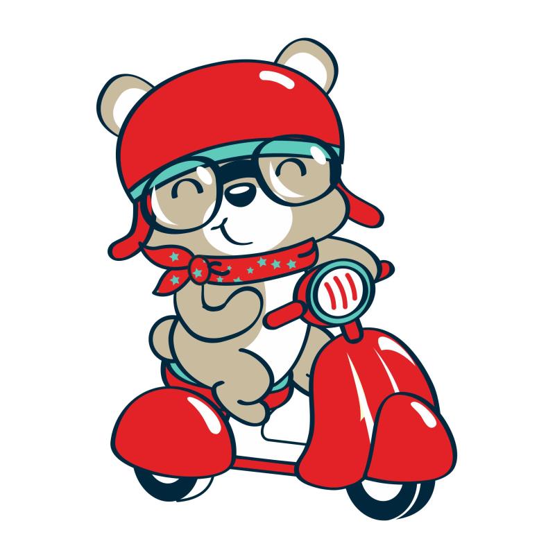 Wandtattoo Teenager-Zimmer Deko Bär mit Roller fahren - FOTOFOL