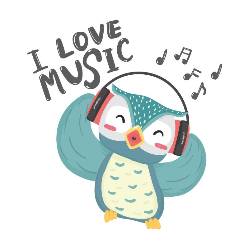 Wandtattoo Teenager-Zimmer Deko Owl Kopfhörer Musik hören - FOTOFOL