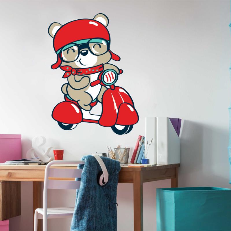 Wandtattoo Teenager-Zimmer Deko Bär mit Roller fahren - FOTOFOL