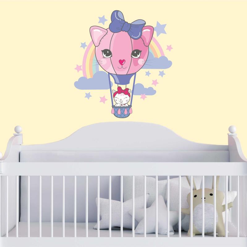 Wandtattoo Kinderzimmer Katze im Heißluftballon - FOTOFOL