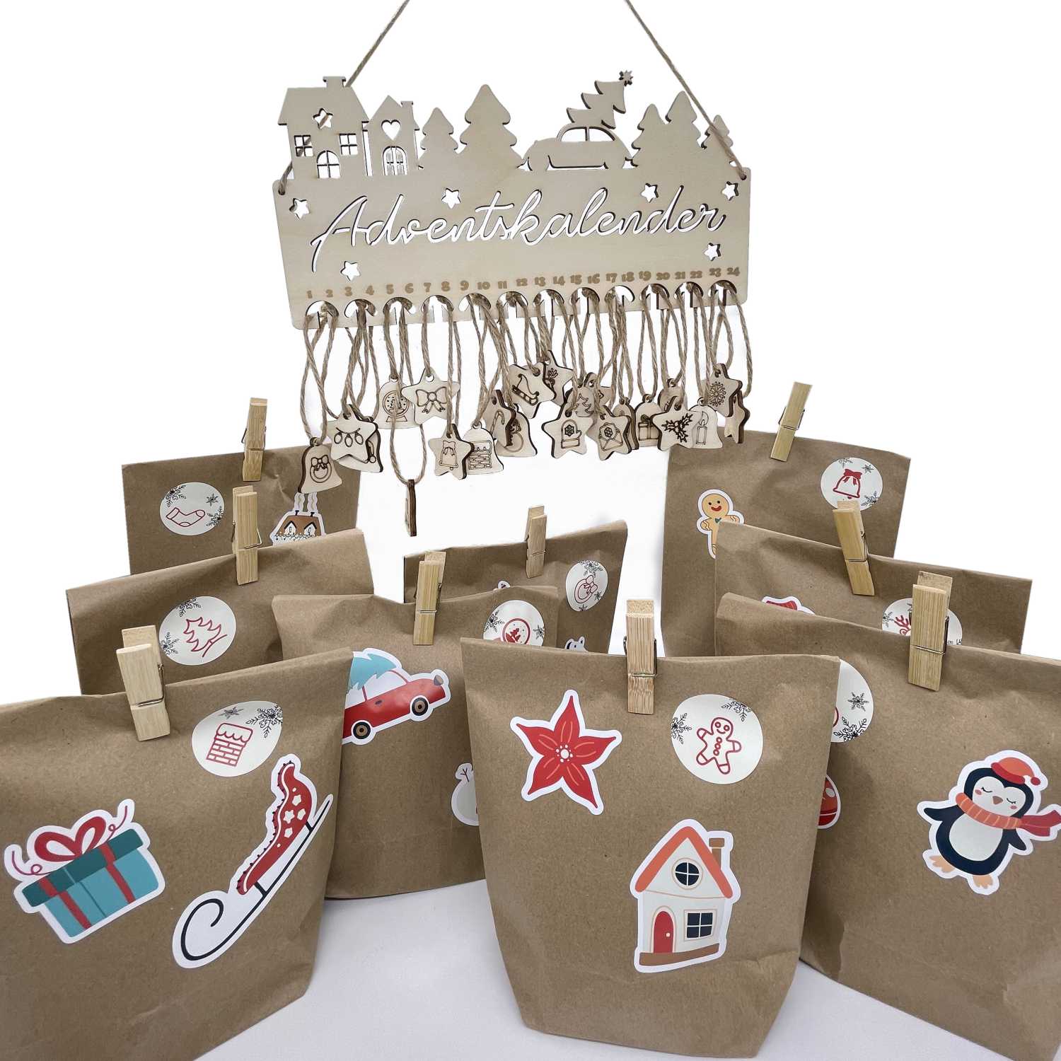 Adventskalender aus Birkensperrholz mit Symbole statt Ziffern - selbst basteln - FOTOFOL