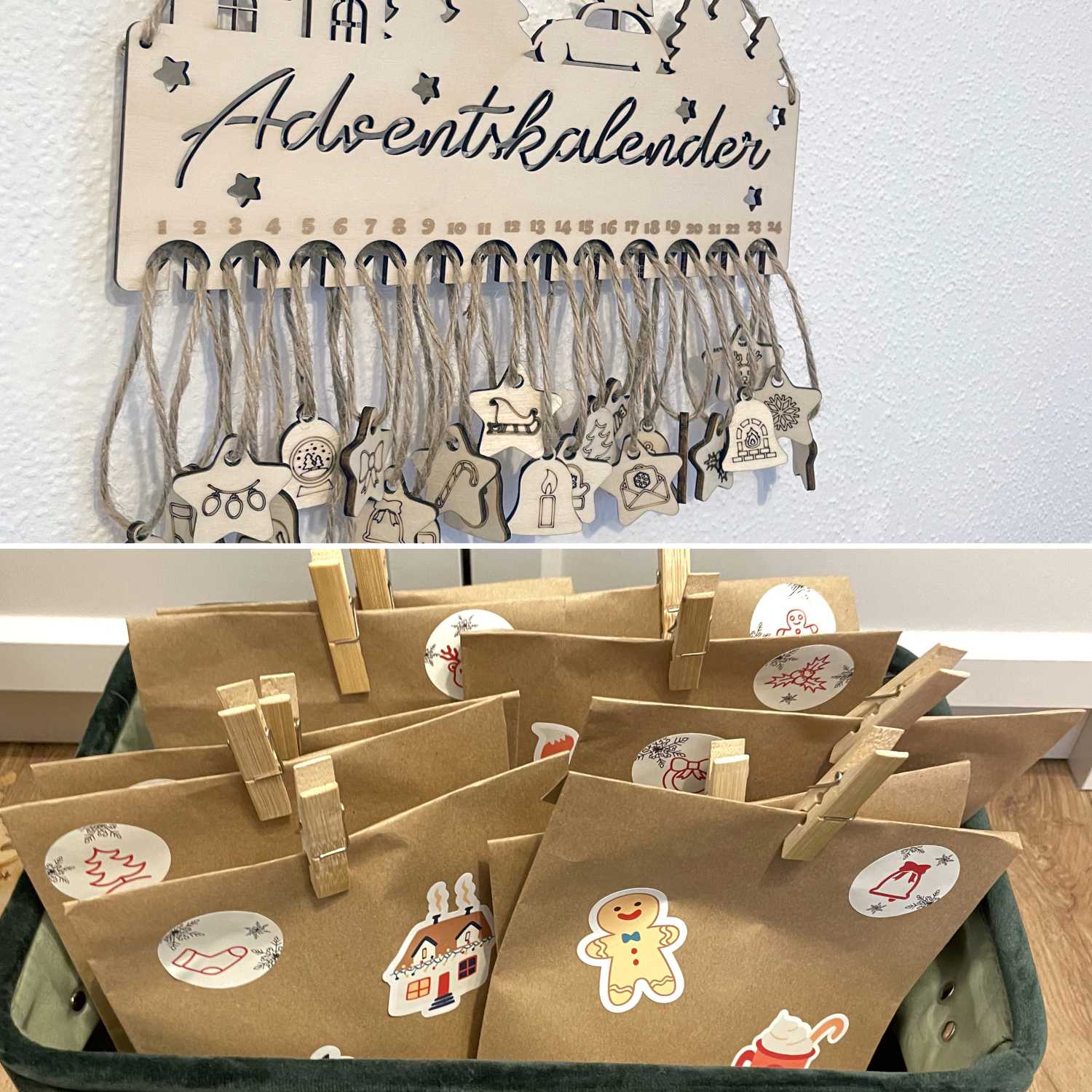 Adventskalender aus Birkensperrholz mit Symbole statt Ziffern - selbst basteln - FOTOFOL